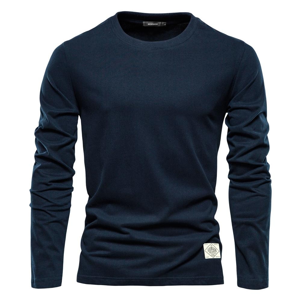 100% Cotton Long Sleeve T Shirt for Men Solid Spring Casual Mens T-shirts High gallery