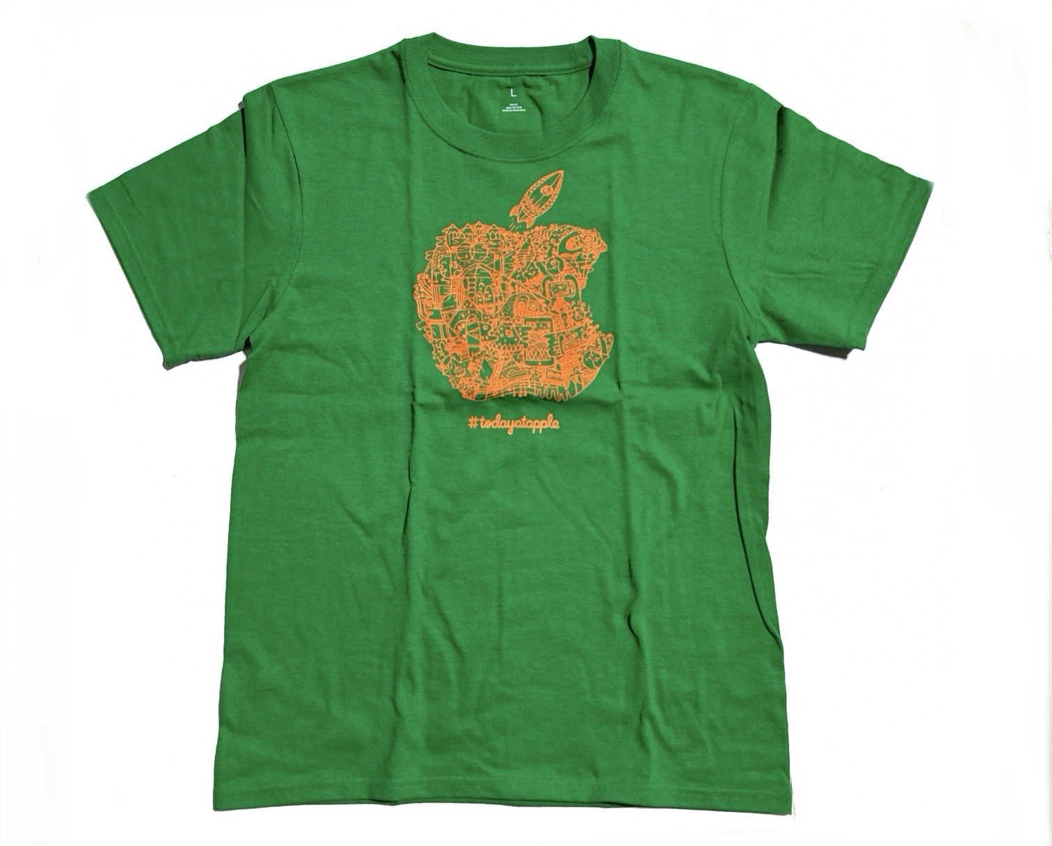 Official Apple T Shirt Apple Camp Today At Apple Green/Orange Size Youth L gallery