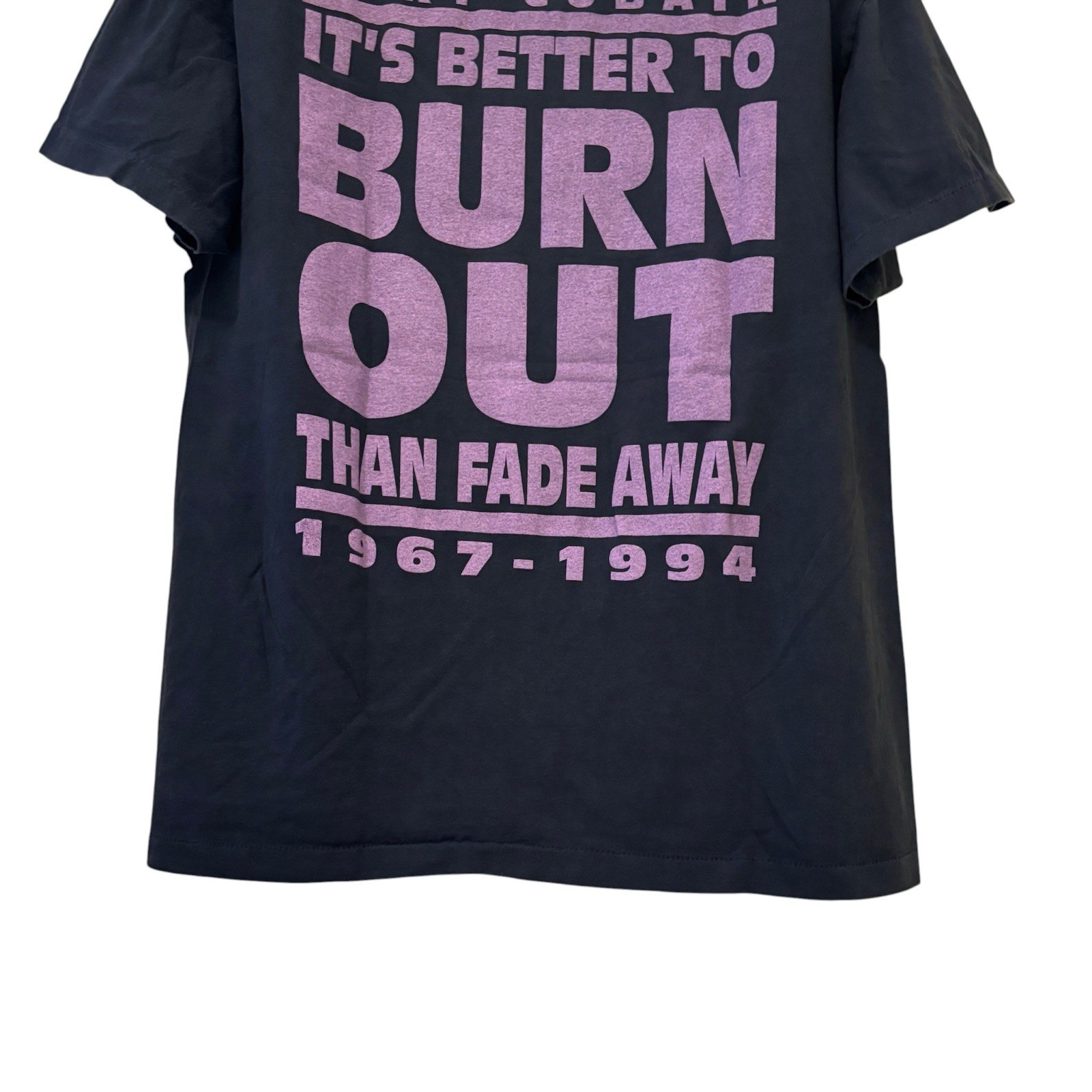 Nirvana 90s Kurt Cobain “Its Better To Burn Out Than Fade Away” REPRINT Shirt L gallery