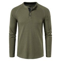 Mens Casual Henley T-shirt Solid Slim Fit Button Pullover Long Sleeve Tops Tunic