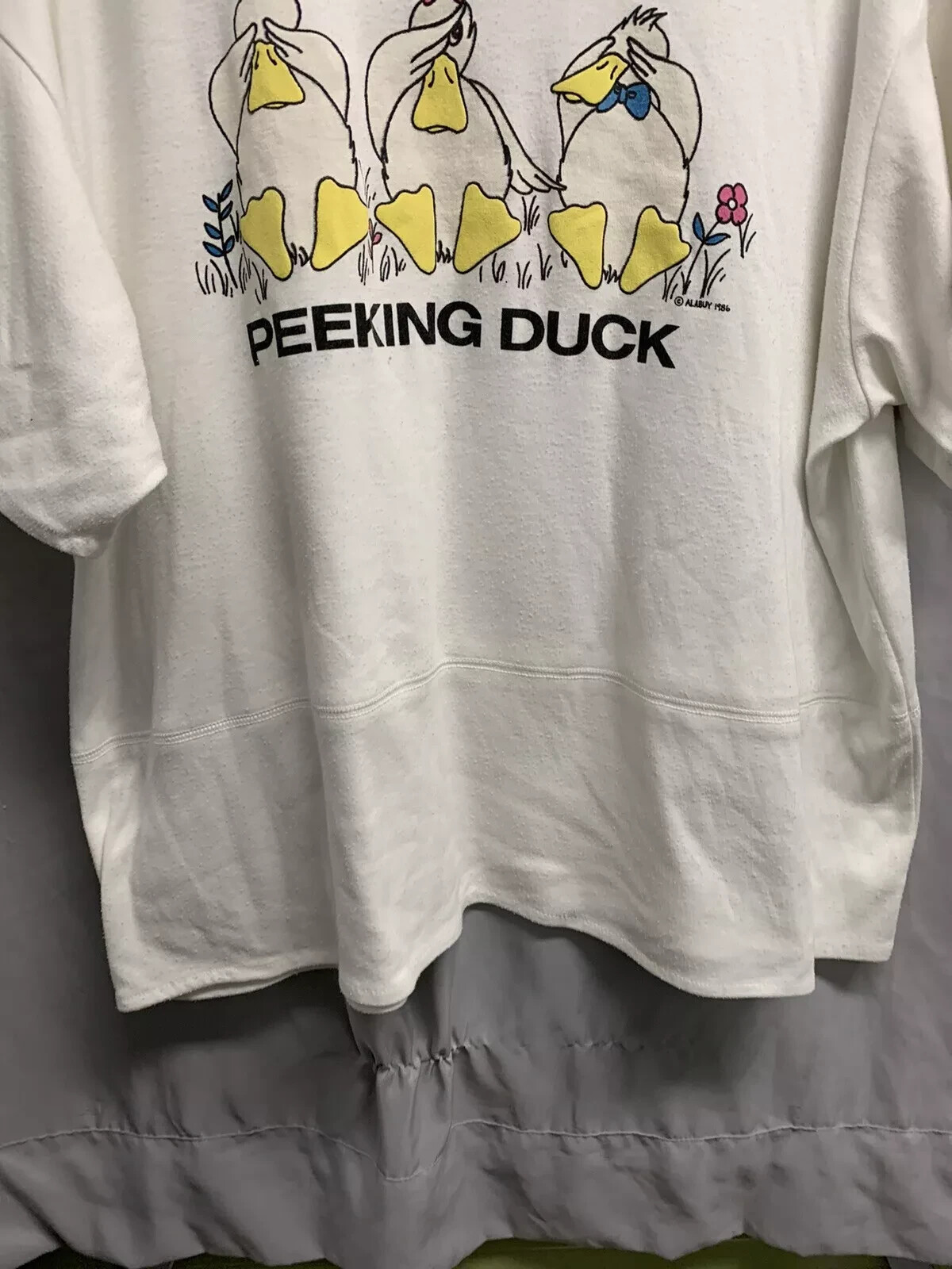 Vintage Peeking Ducks Shirt Adult Large White Short Sleeve Alabuy 1986 Mens gallery