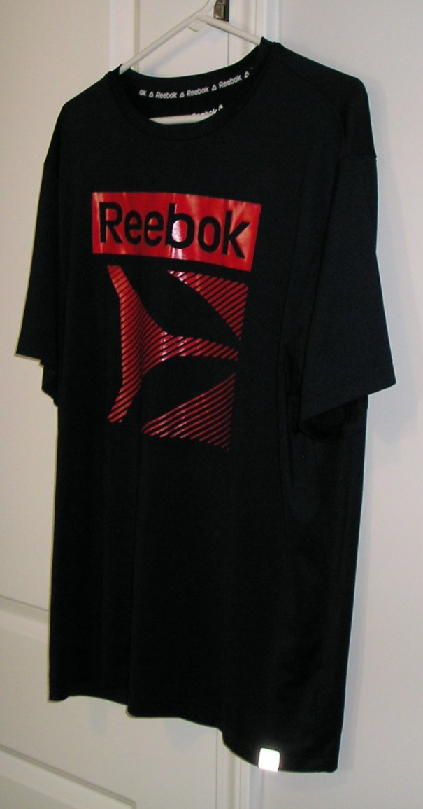 REEBOK MEN'S GRAPHIC NAVY BLUE (SS) POLYESTER/SPANDEX CREW NECK T. SHIRT~NICE! gallery