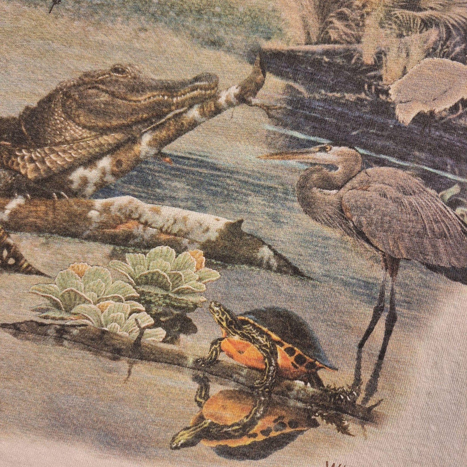 Southern Wetlands Okefenokee Shirt Mens Medium Beige Wildlife Graphic Tee Gildan gallery