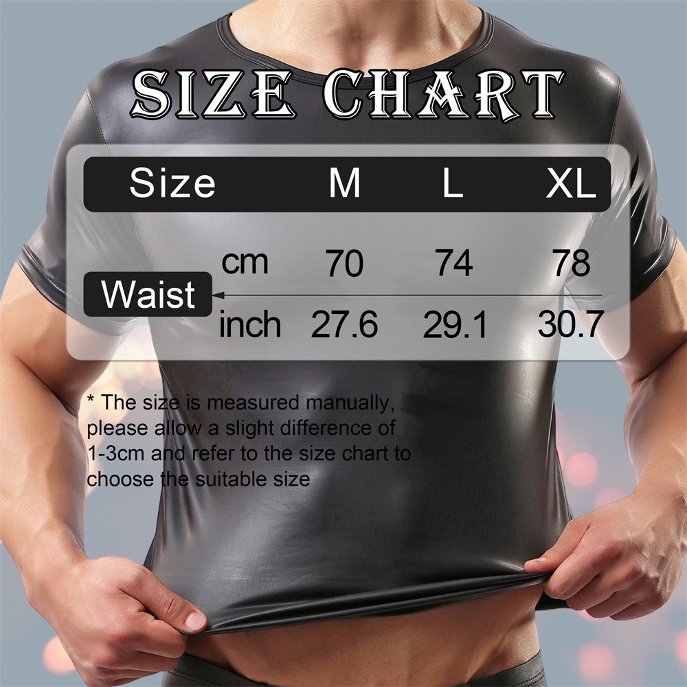 Glossy Pvc Leather Mens Short Sleeve Tops Fitness Club T-shirt New Tops Clothing gallery