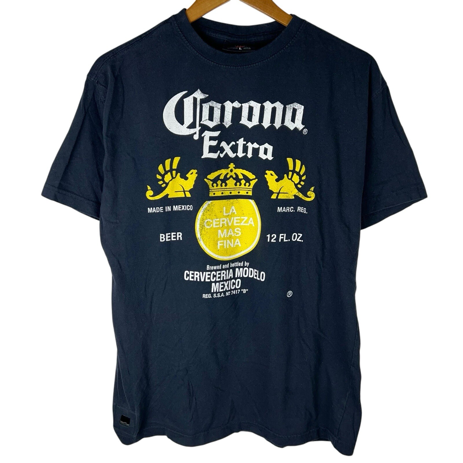BREW CITY Corona Extra Mens Sz L Shirt Bottle Opener The Pop Top J America Beer