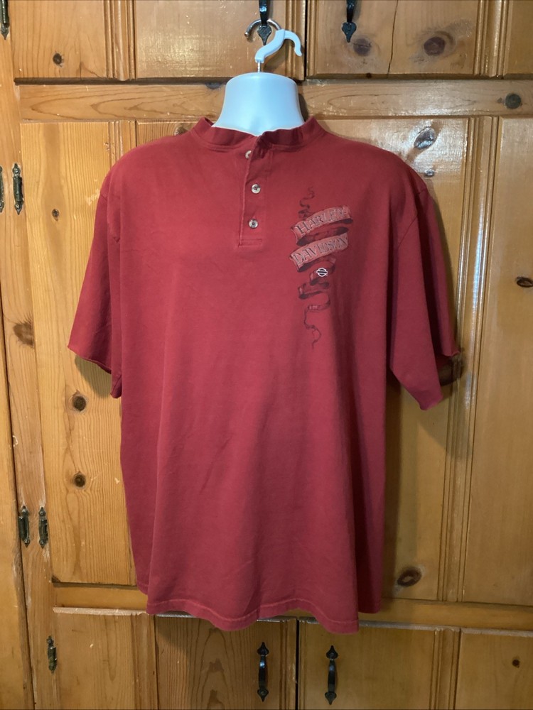 Harley Davidson XL Bowling Green, KY Maroon 1/4 Button Up T-Shirt No Cuffs