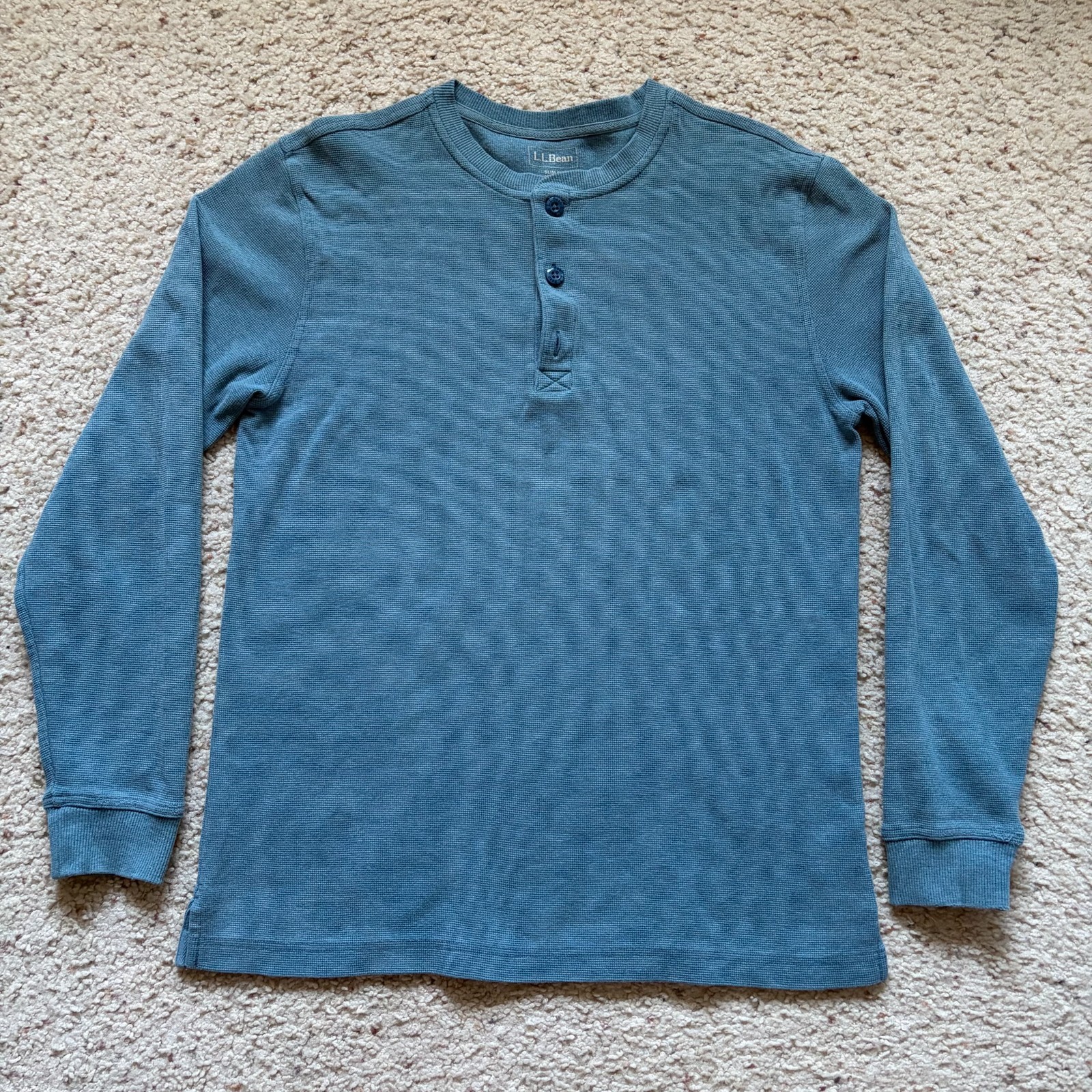 L.L. Bean 3 Button Waffle Knit Long Sleeve Henley Shirt Mens M Blue Slim 502225 gallery