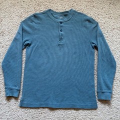 L.L. Bean 3 Button Waffle Knit Long Sleeve Henley Shirt Mens M Blue Slim 502225