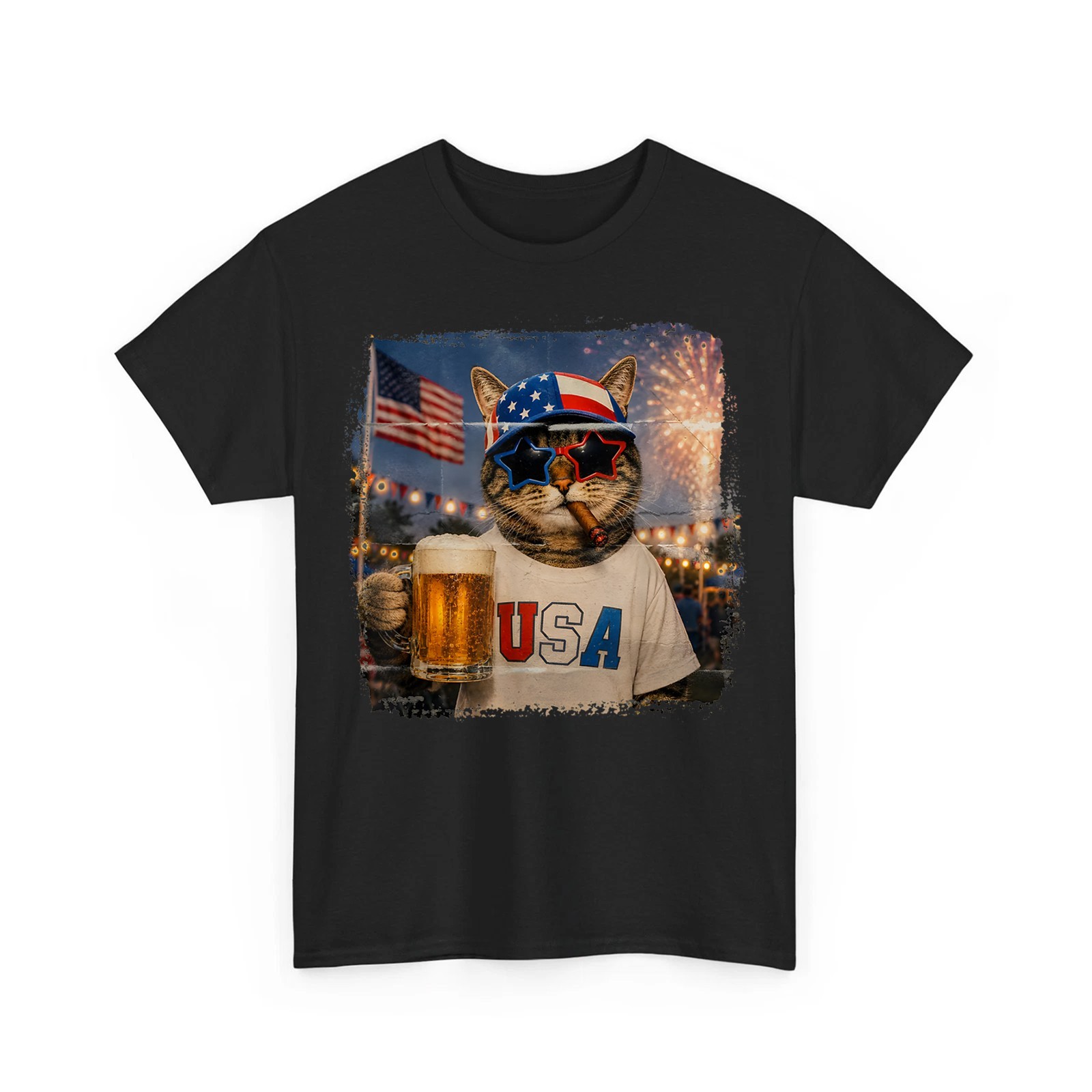 Funny 4th of July Firework Beer Drinking Cat USA 250th Anniversary T-Shirt gallery