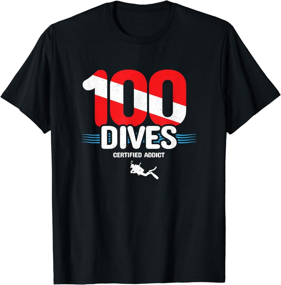 NEW 100th Dive Gift Diver Down Flag, Scuba Diving Gift Idea Tee T-Shirt S-3XL