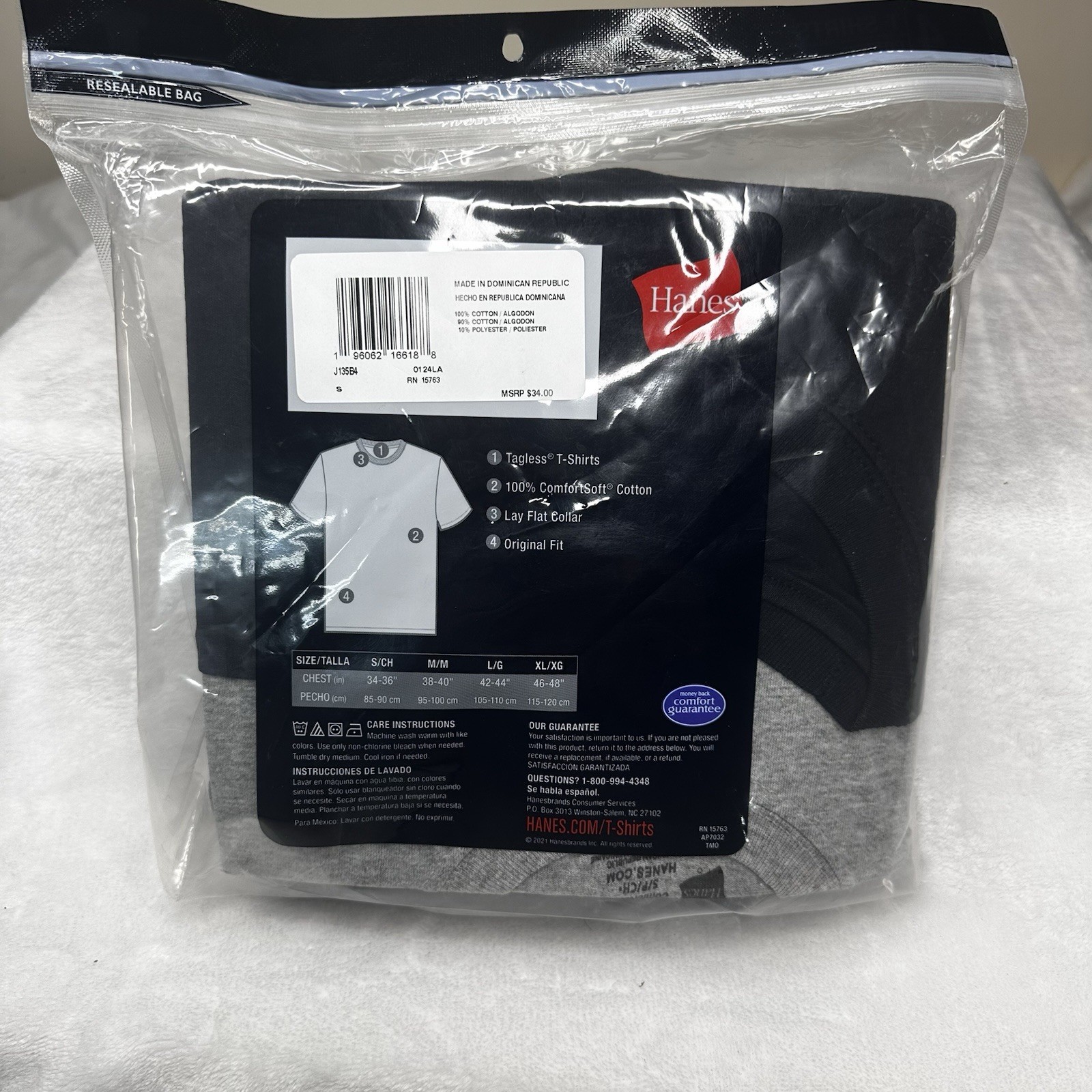Hanes Cotton Tagless Crew Neck T Shirt 4 Pack Set Gray Black Navy Men's Small gallery