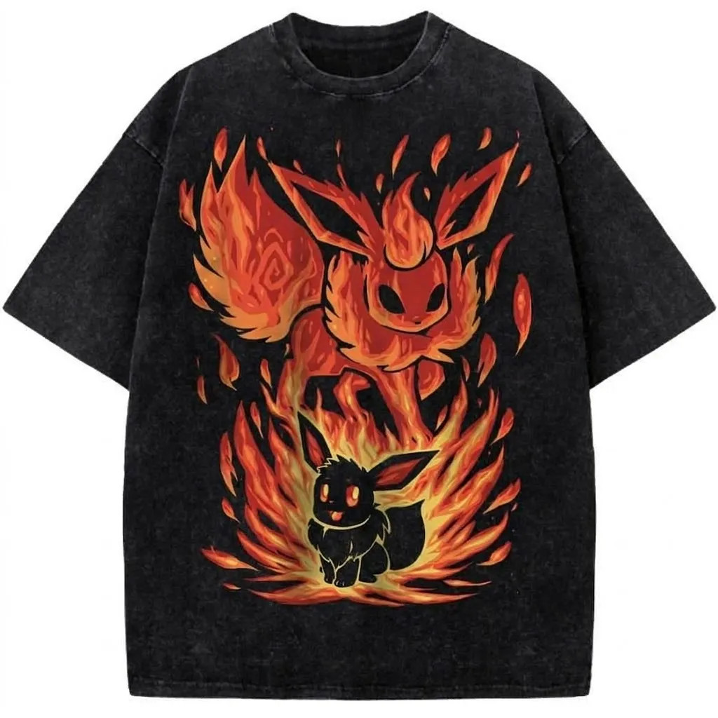 Flareon & Eevee Fire Evolution Anime T-Shirt gallery