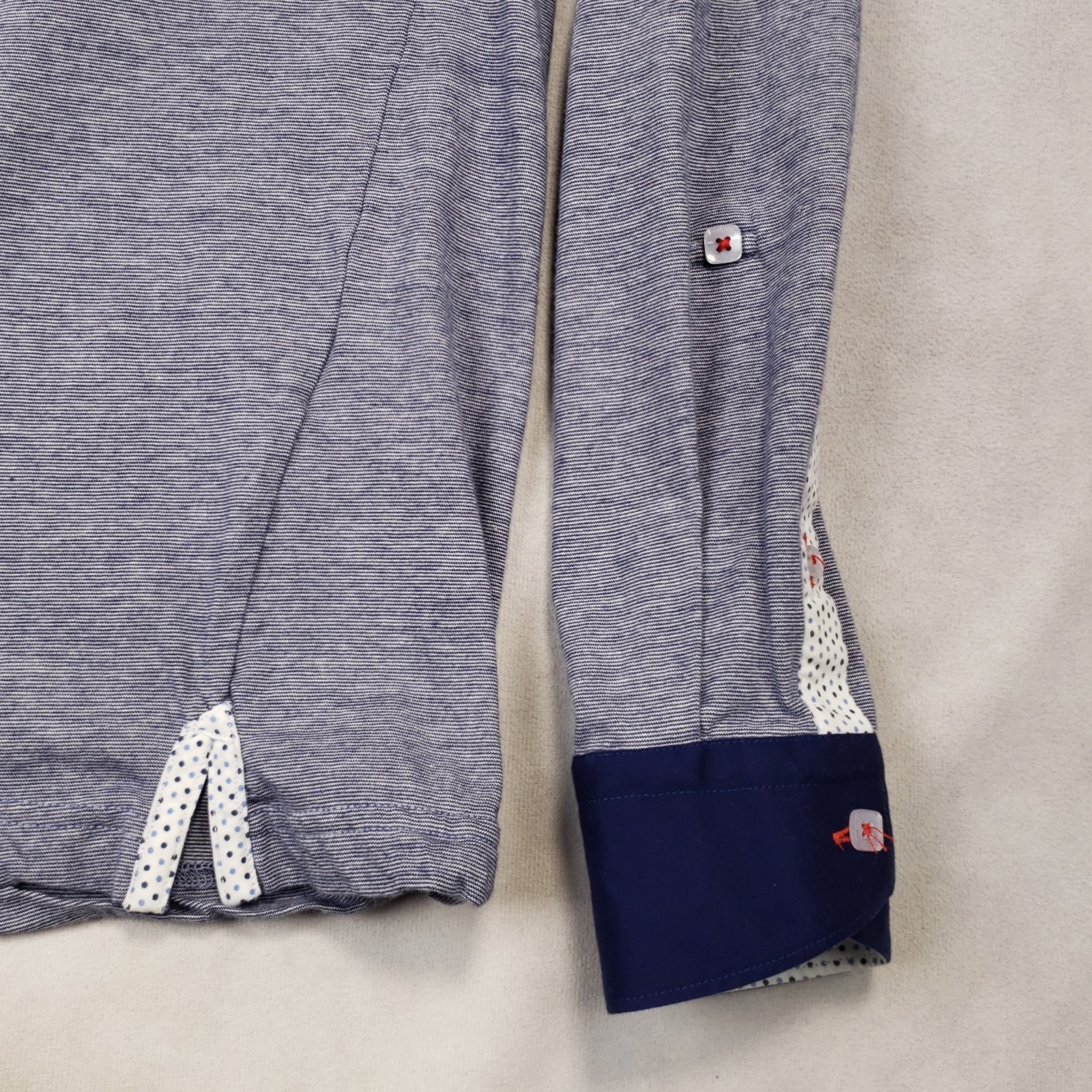 Maceoo Shirt Men Size 3 / M Blue Cotton V-Neck Long Sleeve Barrel Cuff Pullover gallery