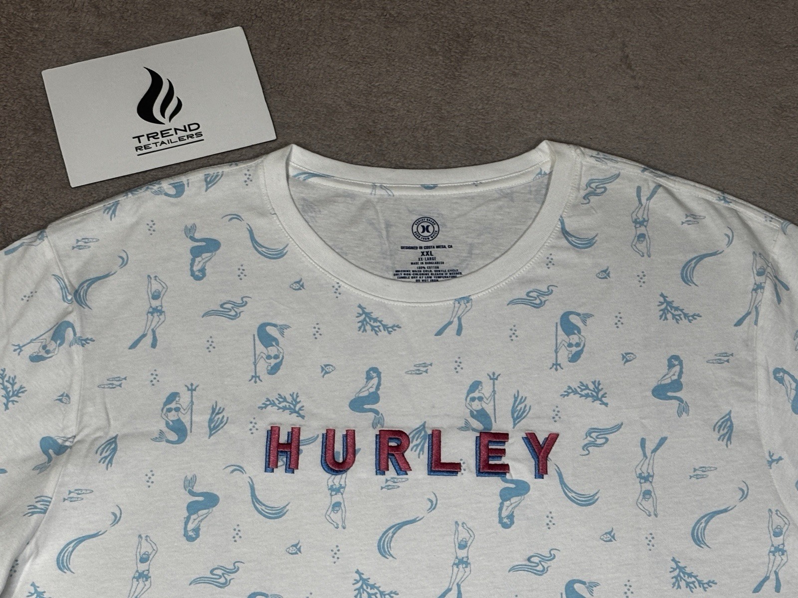 Hurley Deep Sea All Over Print Mermaid Graphic T-Shirt White Men's 2XL XXL New gallery