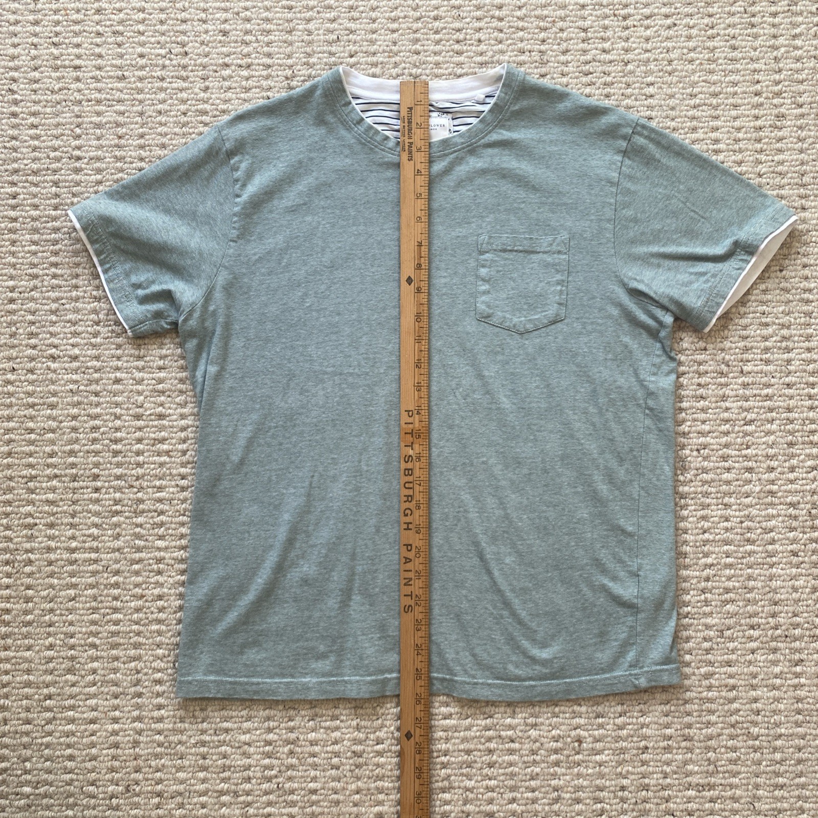 Denim & Flower Light Green White Stripe Contrasting Trim Beach Casual Men’s L gallery