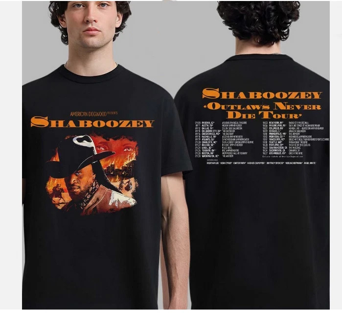 Shaboozey Outlaws Never Die Tour 2026 T-Shirt North America Dates 2 Sided Tee