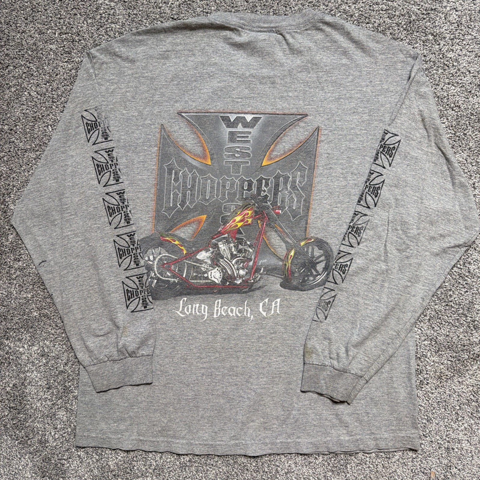 Vintage Grey West Coast Choppers Double Sided Longsleeve T Shirt Size XL Faded gallery