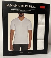 Banana Republic Men’s 3-Pack Essential V-Neck T-Shirts Tees WHITE MEDIUM Stretch