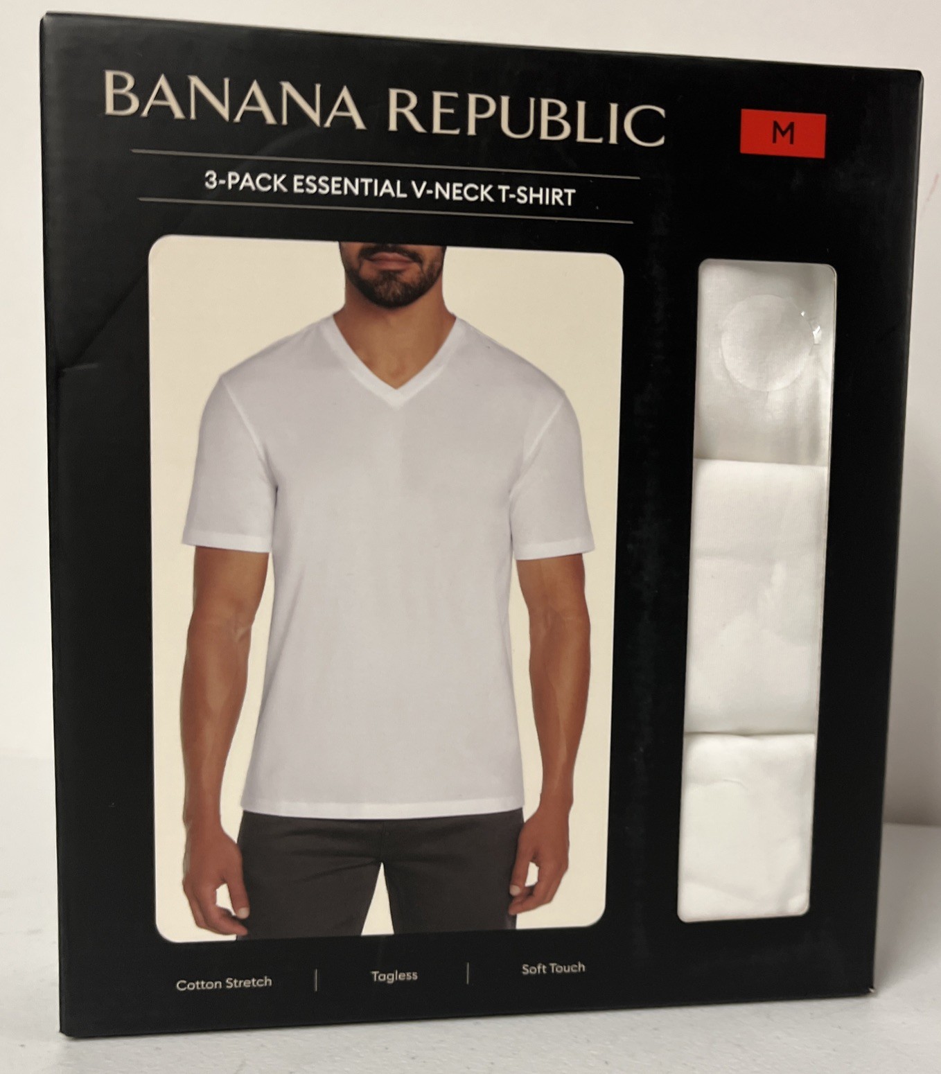 Banana Republic Men’s 3-Pack Essential V-Neck T-Shirts Tees WHITE MEDIUM Stretch