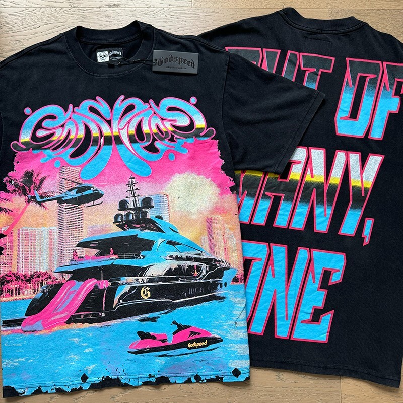 NEW Godspeed Sunset Beach Yacht print Tee Mens Short sleeved T-shirt gallery