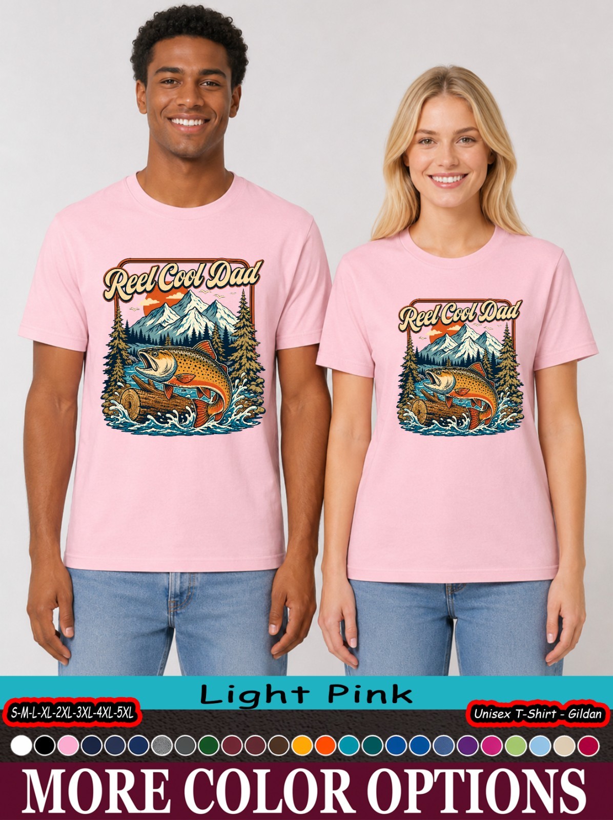 Reel Cool Dad Jumping Trout Fishing T-Shirt, Mountain Lake Gift gallery