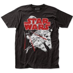 Men’s Star Wars Space Fight T-Shirt Death Star Millenium Falcon Tie Black – New