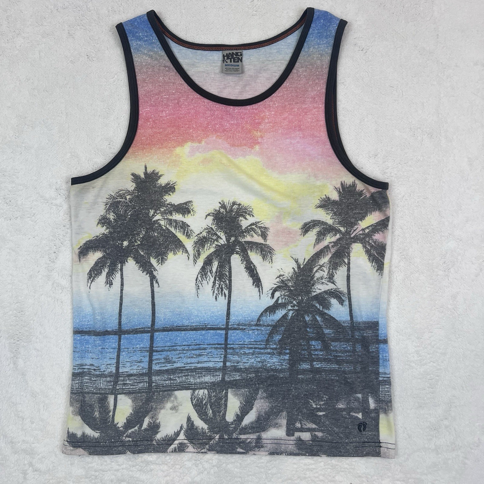 Hang Ten Tank Top Men's Size Medium Palm Sunset Casual Vacation Tee gallery