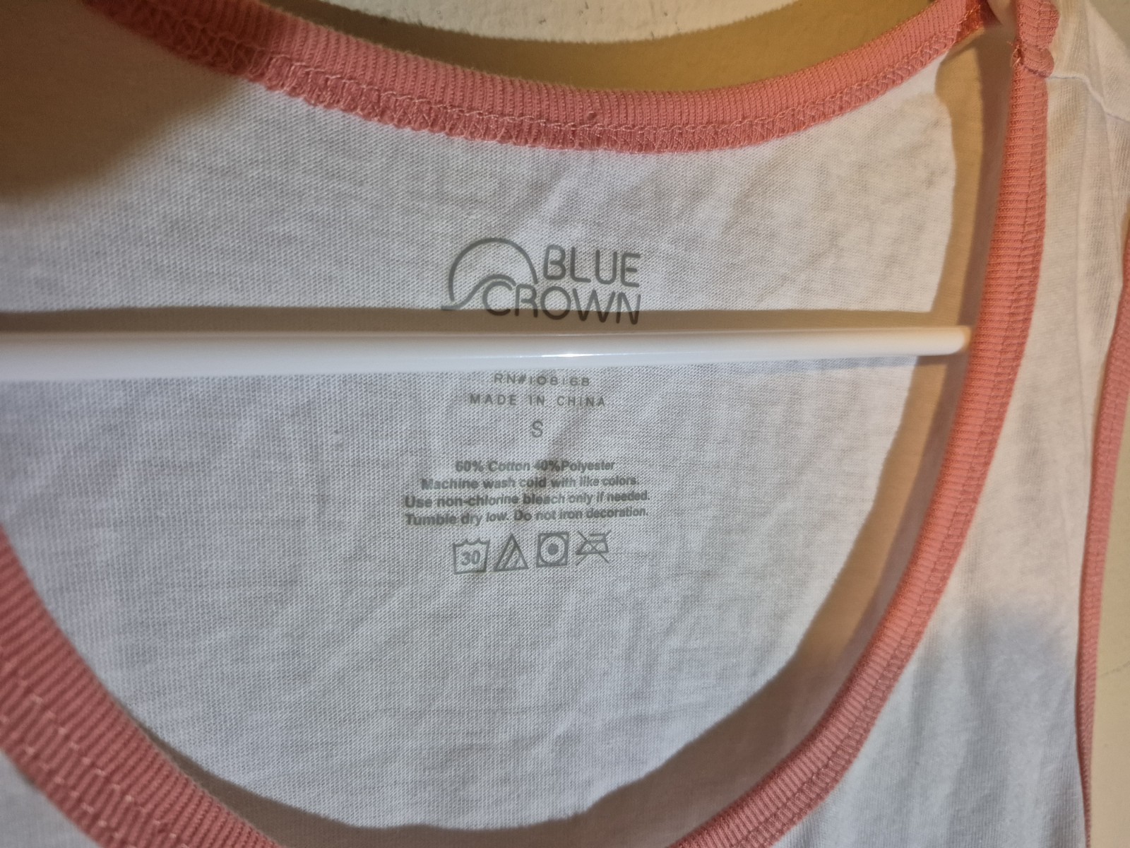 Blue Crown Men's White Tank Top Pink Trim Pocket Scoop Neck Sleeveless S gallery