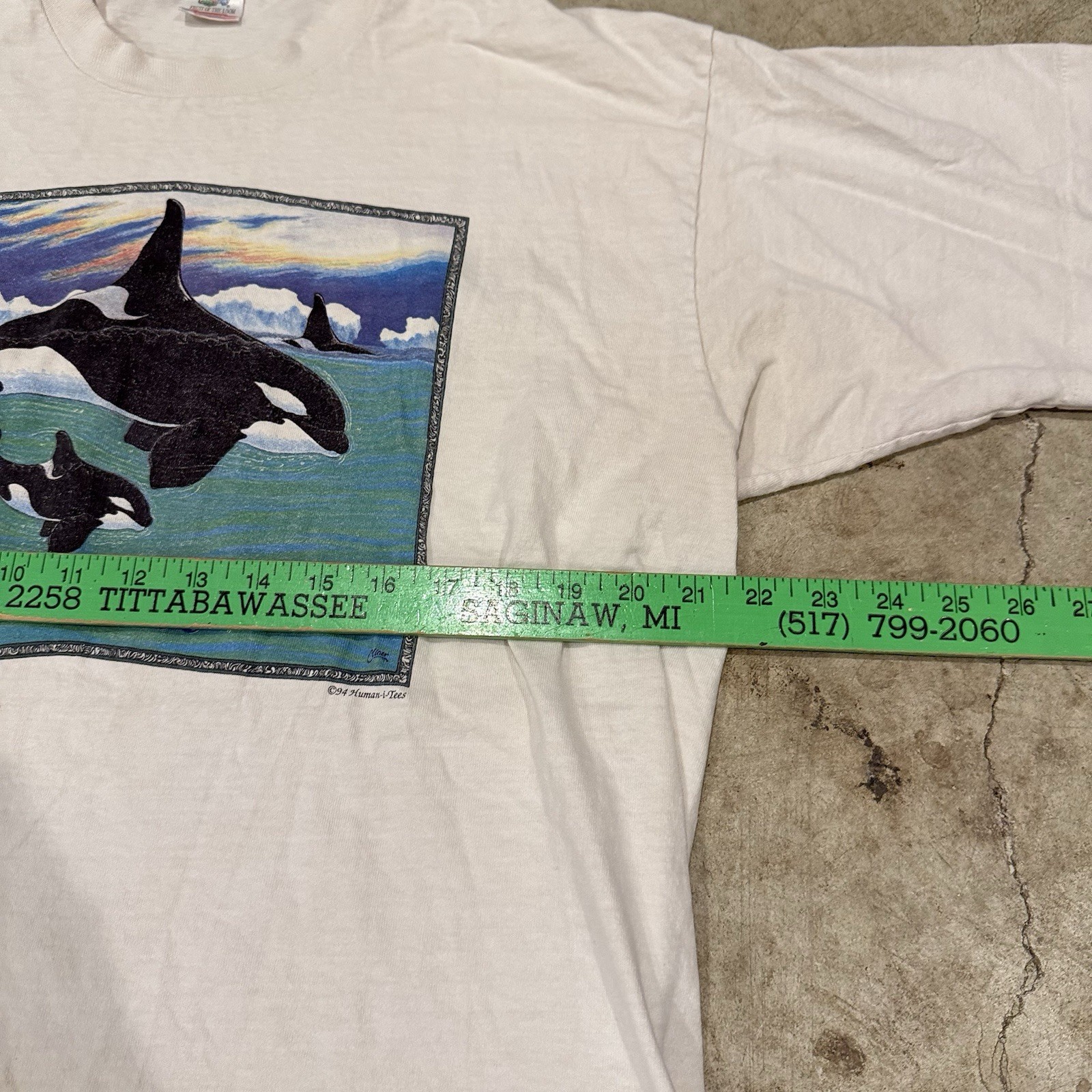 VTG Voices of the Sea Shirt Mens XL White Orca Whale Graphic Ocean 90s *STAINS gallery