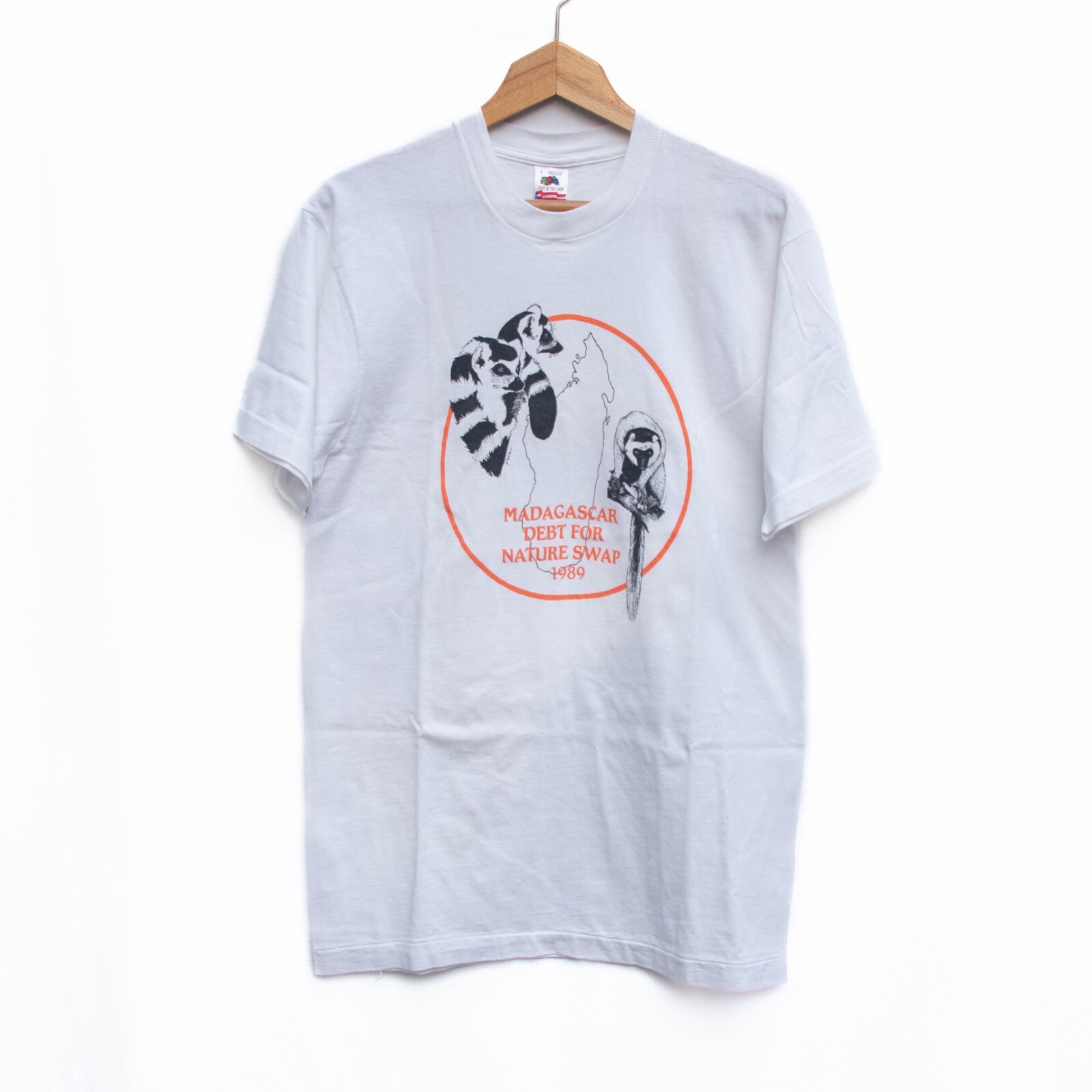 Vtg 1989 WWF Madagascar T-Shirt L Lemur Double Sided Single Stitch USA Made Rare gallery