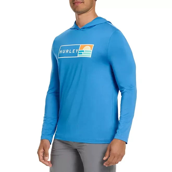 Hurley Men's Sunny Side Hybrid Stretch Hooded UV T-Shirt Size XXL Blue gallery