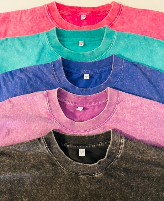 Unisex Acid Wash Faded Heavyweight O-neck Tshirt Pink Purple Blue Green gallery