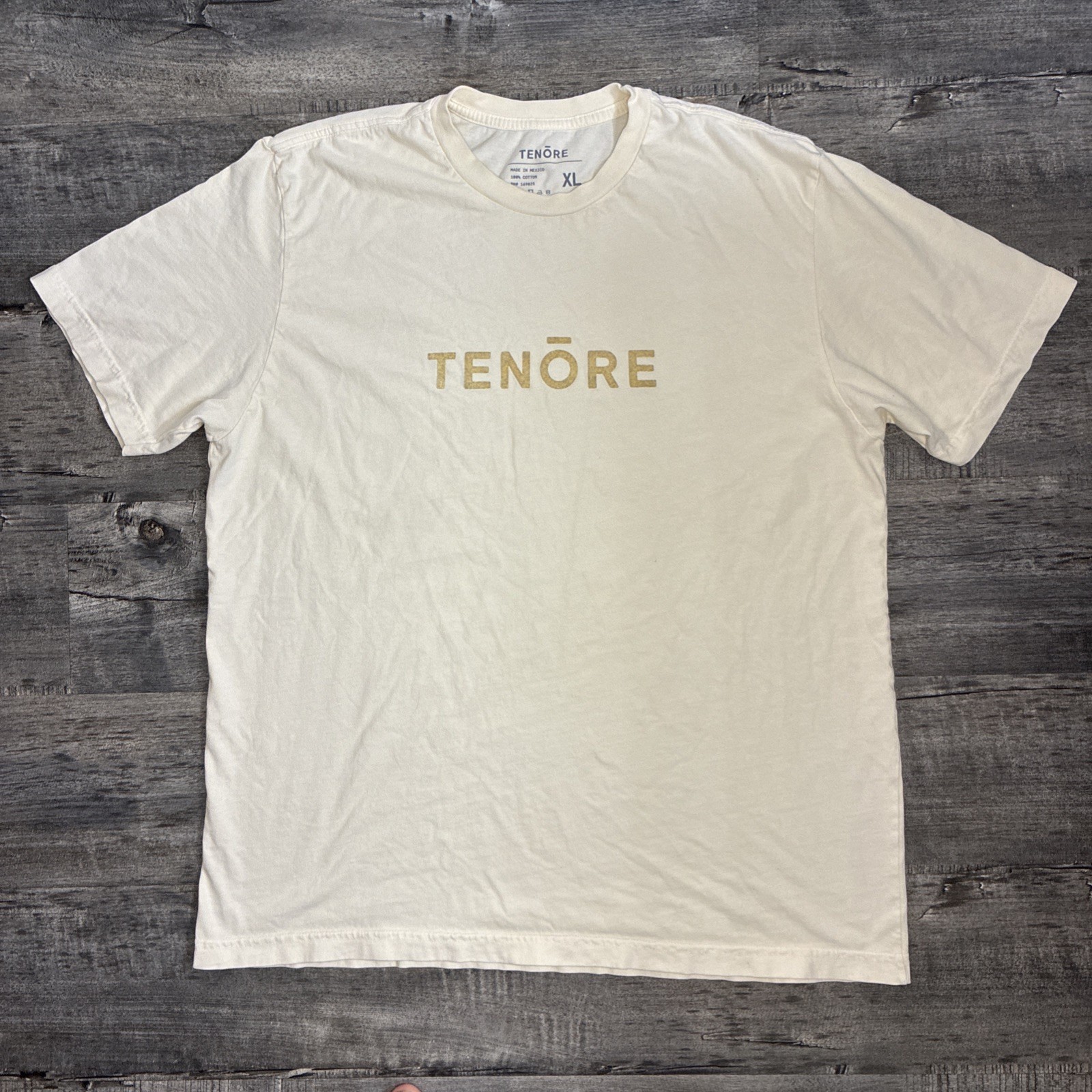 Tenore Woven 100% Cotton Tee Mens XL Cream Velvet Logo Short Sleeve gallery