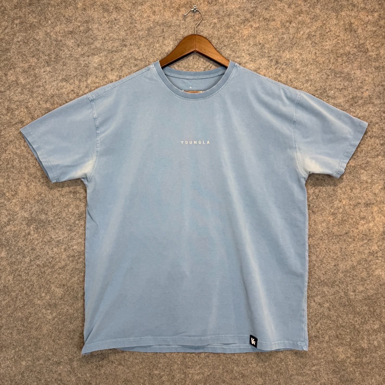 YoungLA T Shirt Mens Large Center Logo Blue Short Sleeve Logo Tee gallery