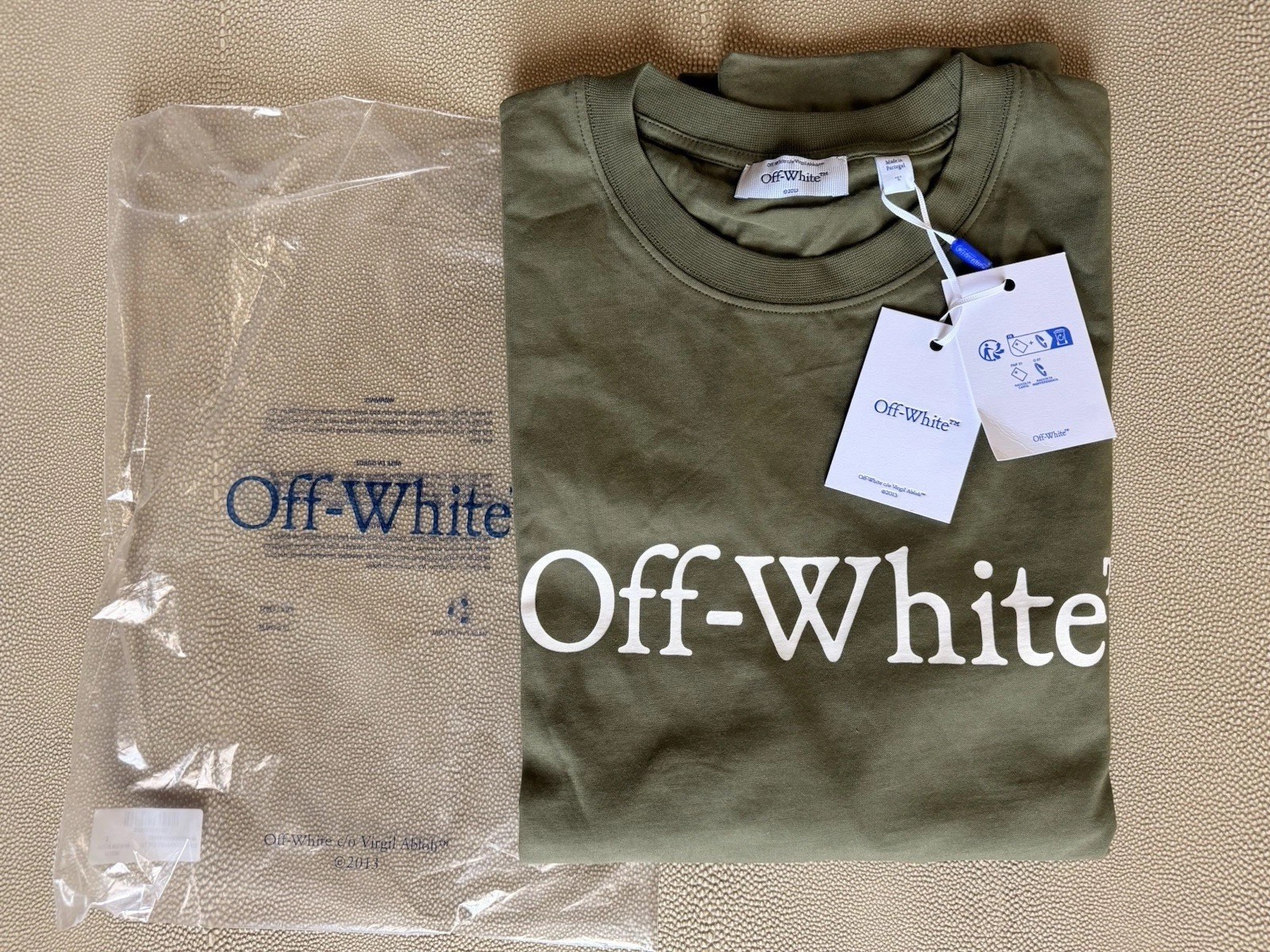 Off-White c/o Virgil Abloh Big Bookish Skate T-Shirt Military Green Sz Large NWT gallery