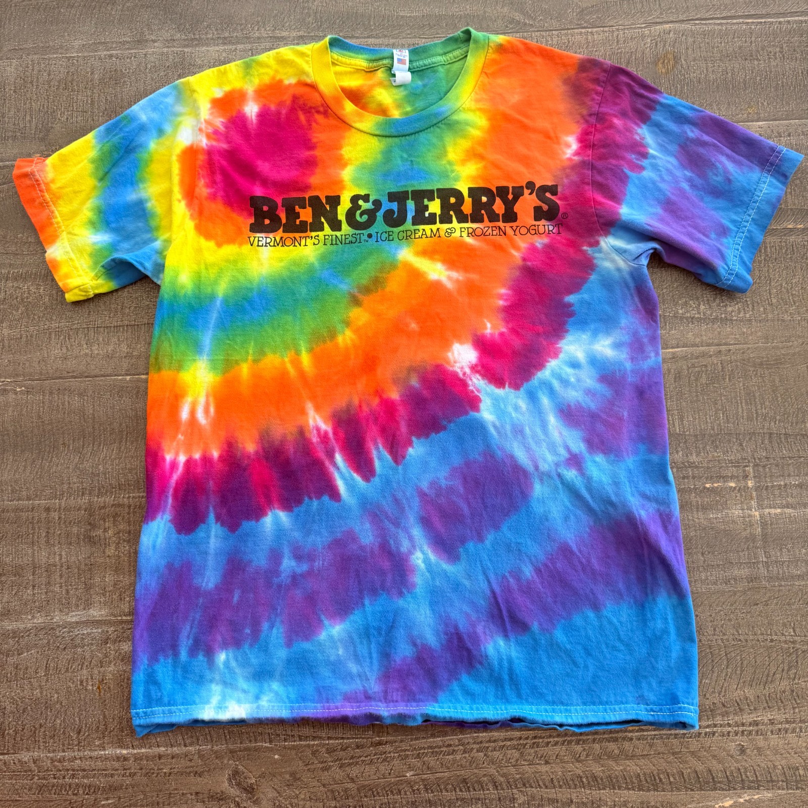Ben & Jerry's Tie Dye Shirt Bayside USA 100% Combed Ring Spun Cotton USA Medium gallery