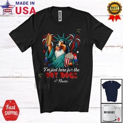 Custom Name Just Here For The Hot Dogs; Proud Sheltie Liberty Patriotic T-Shirt