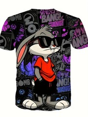 Men’s 3D Rabbit Print T-Shirt | Soft Stretch Polyester Fabric | Casual Summer