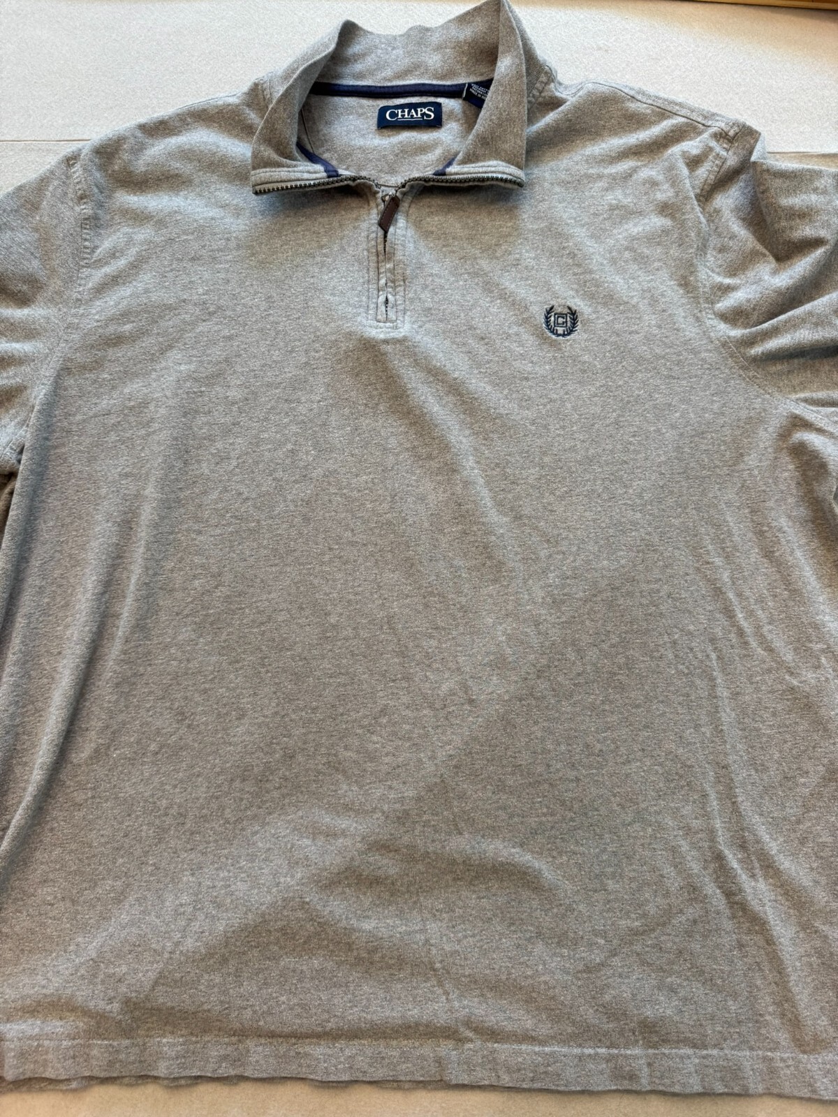 Chaps Shirt Mens XXL Big Gray 1/4 Zip Stand Collar Crest Logo Golf Casual Layer gallery