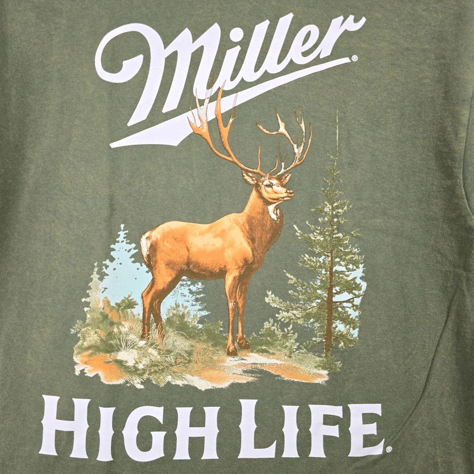 MILLER HIGH LIFE Beer Deer Shirt Mens XL Green Outdoor Hunting Casual Brew NWT B