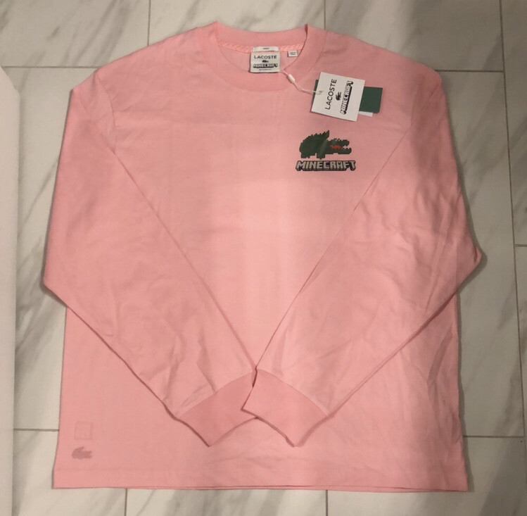 Lacoste X Minecraft Men’s Long Sleeve T-Shirt Pink Relaxed Fit $110 New