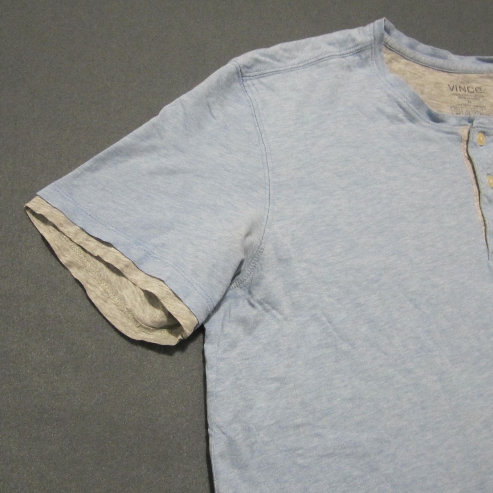 Vince Button Collar Shirt Mens M Light Blue Double Layered Pima Cotton SS gallery