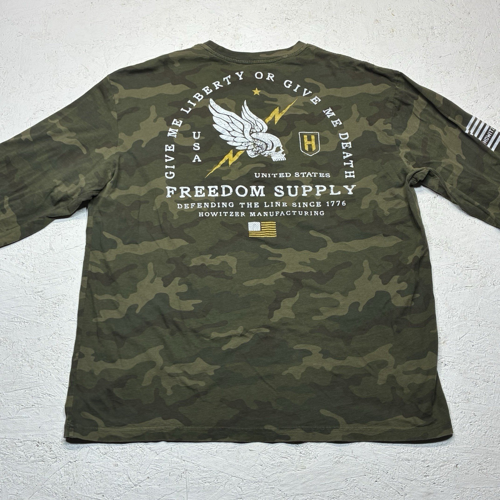 Howitzer Patriot MFG Mens LS Green Camo Shirt Give Me Liberty XXL USA Tactical gallery