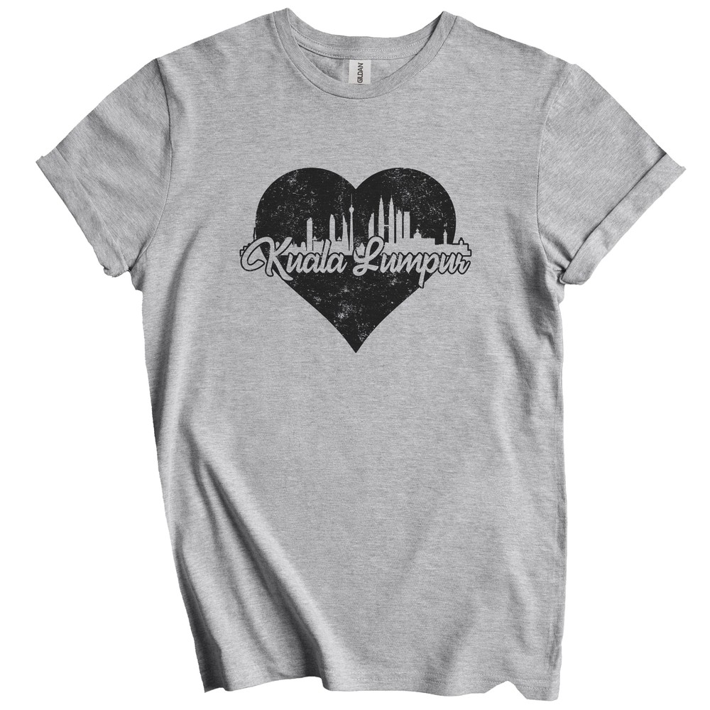 Retro Kuala Lumpur Malaysia Skyline Heart Distressed T-Shirt