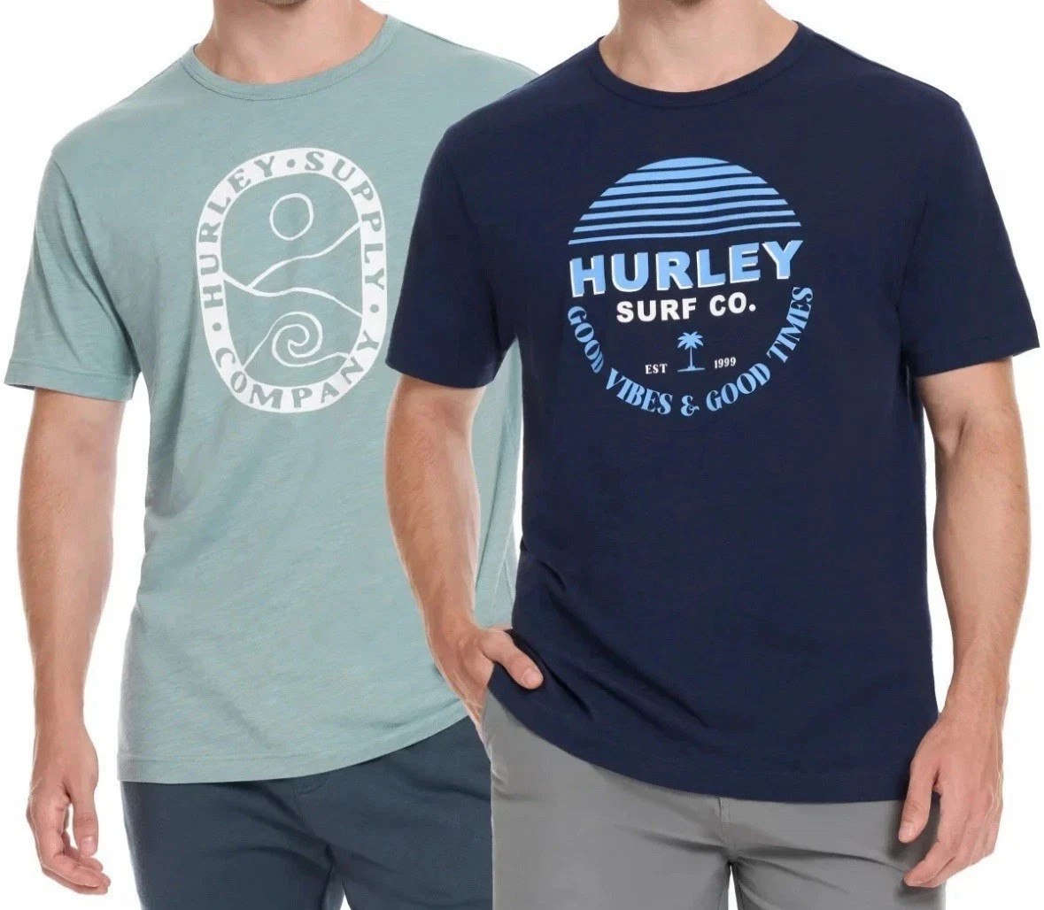2-Pack HURLEY Men’s Classic Graphic Tee T-Shirt DARK BLUE/BLUE Logo Cotton New