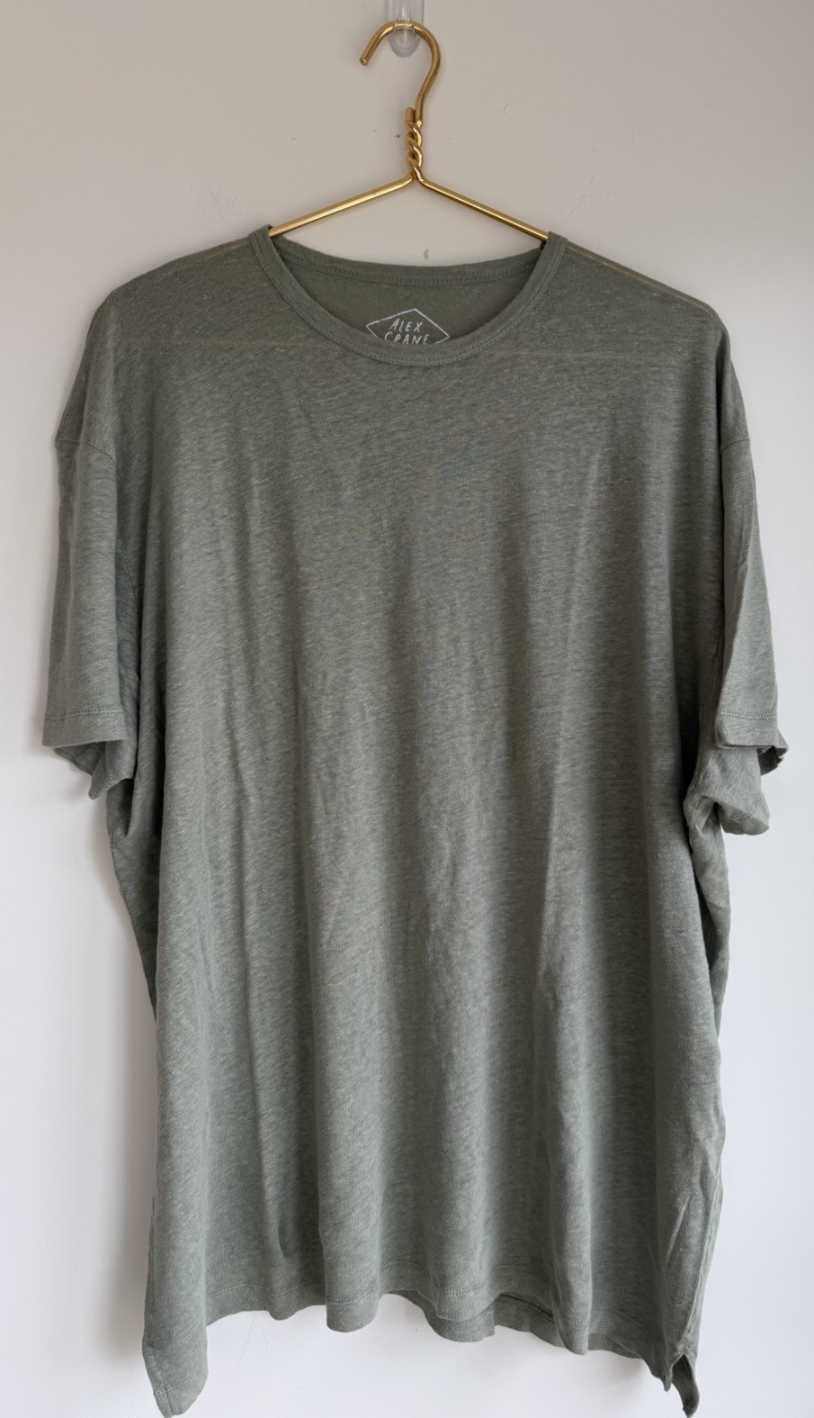 Alex Crane Men’s XX 100% French Linen Moss Green Short Sleeve Sun Tee T-shirt gallery