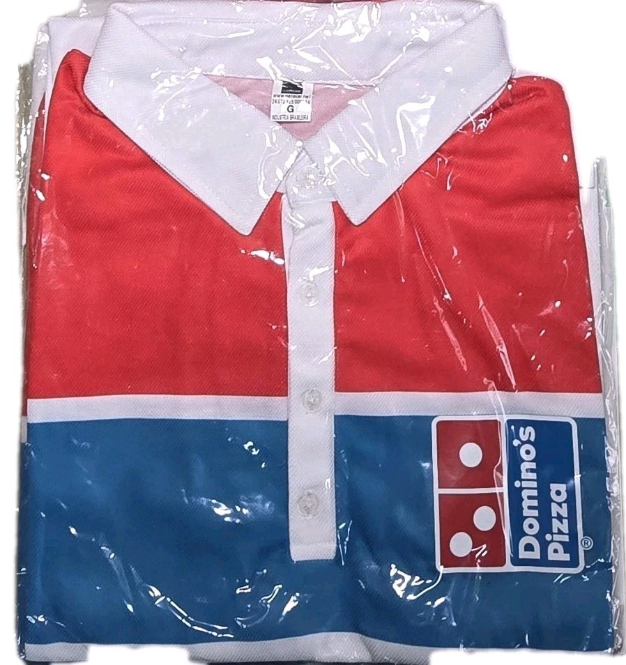 Domino's Pizza Employee Red White Blue Work Shirt Size GG gallery