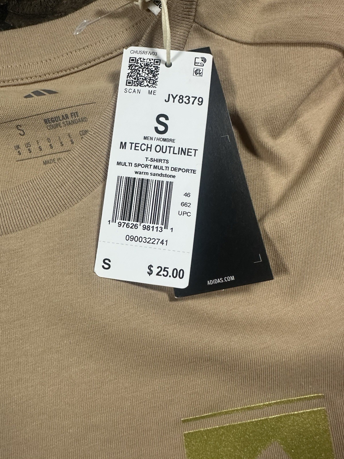 NEW Adidas Shirt Mens Warm Sandstone Tech Outlinet Graphic Casual Cotton Small gallery