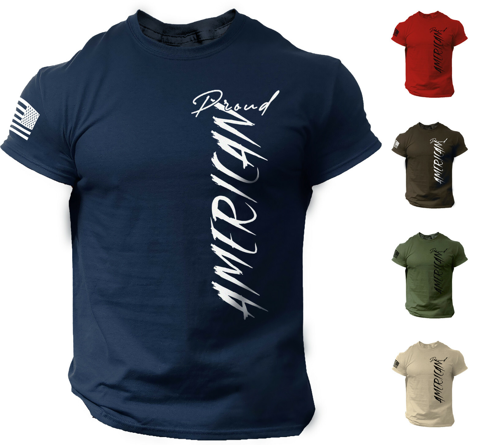 Proud American T Shirt USA Flag Military Patriotic Tee 100% Cotton gallery