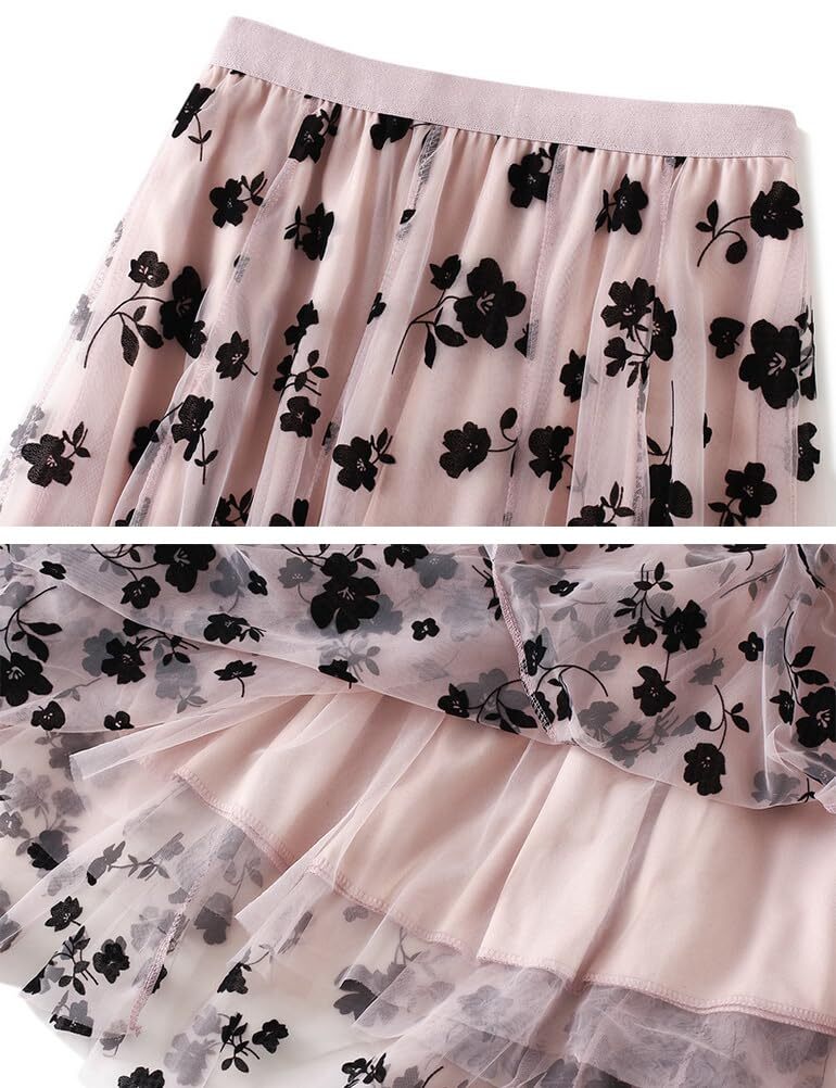 Floral Skirts for Women Midi Length High Waisted A Line Cute Teens Mesh Tutu ... gallery